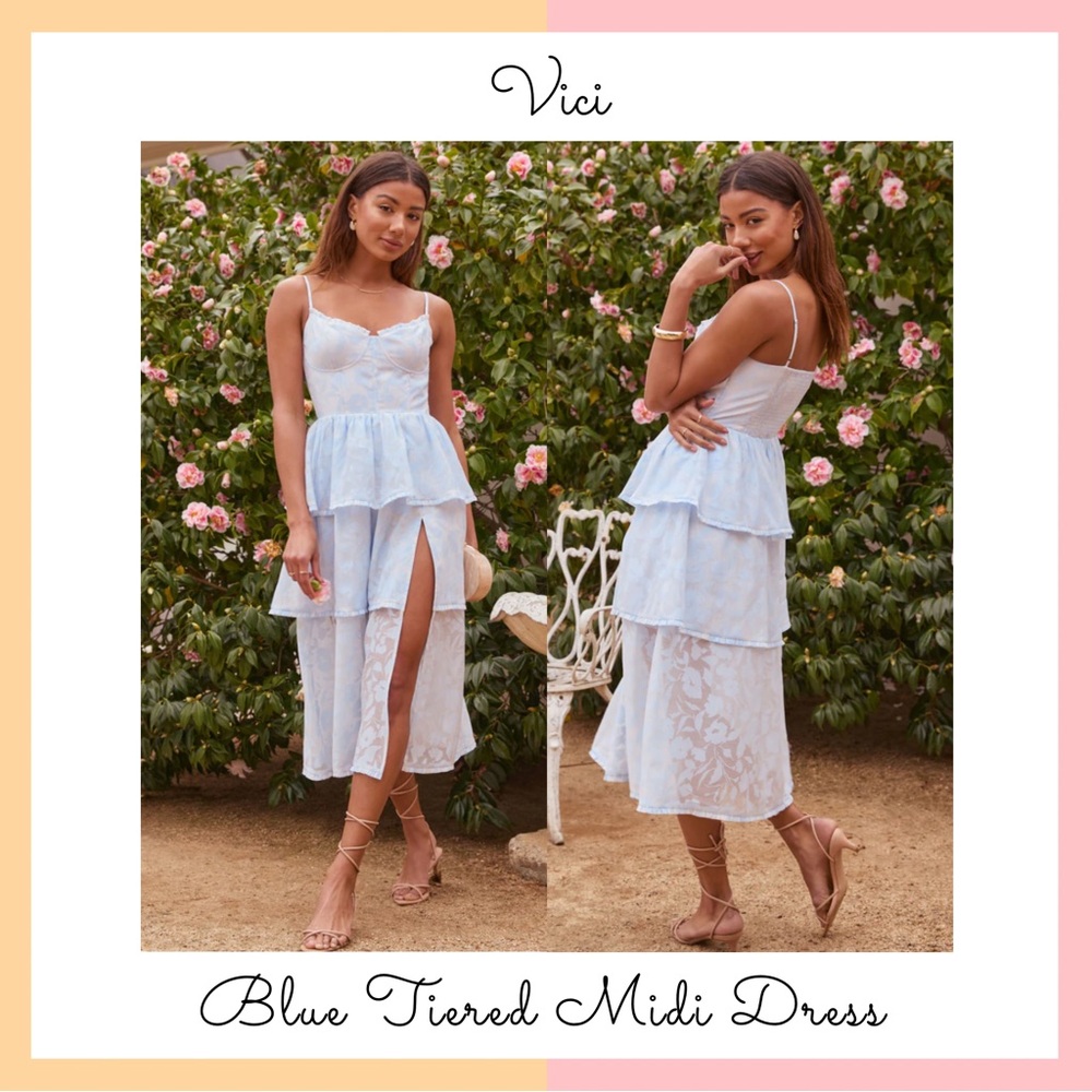 Vici Blue Tiered Midi Dress